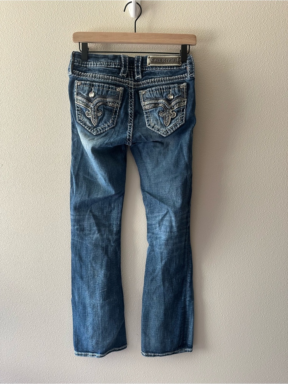 Rock Revival Betty mid rise bootcut jeans thick stitch rhinestone embroidered 26 - Picture 10 of 10